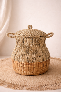 Cesta de Almacenamiento ROMI de Jacinto de Agua y Hierba Marina Natural con Tapa, Organizador Tejido a Mano, Decoración Ecológica para el Hogar - Product Image 4