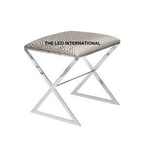 Glossy Finished Ottoman <b>Stool</b> Stainless Steel Foam and Fabric Material Home Hotel Restaurant Use Ottoman <b>Stool</b> - Product Image 4