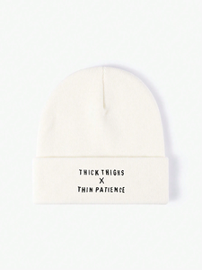 Thick Thighs X Thin Patience Embroidered Beanie Hat Olive Green Unisex Casual <b>Winter</b> <b>Cap</b> Hand Embroidery Letter Pattern Beanie - Product Image 5