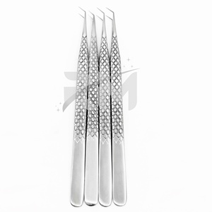 Pince à épiler double S en acier inoxydable RMI de qualité supérieure, pointe diamantée à 45 degrés, pour cils, avec poignée argentée - Product Image 4