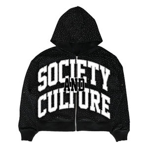 Sudadera con capucha y cremallera negra para hombre, con pedrería en toda la superficie, 100% algodón polar, 400 g/m², de la colección Society And Culture. - Product Image 1