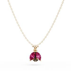 Cute Insect Pendant <b>Necklace</b> With Pink Zircon Stones 18K Gold Plated Link Chain For Women Everyday Wear - Product Image 1
