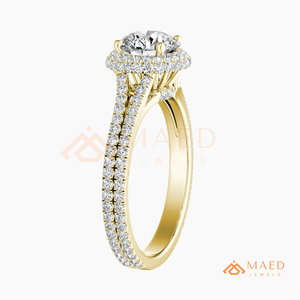 Round Cut Moissanite Halo Engagement <b>Ring</b> Gold Plated <b>Split</b> Shank Pave Band Wedding <b>Ring</b> Luxury Jewelry - Product Image 6