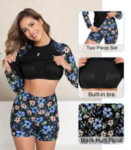 New Arrival Women's <b>Long</b> <b>Sleeve</b> Floral Print Front Rash Guard Piece <b>Swimsuit</b> Customizable Material High Quality Profit - Product Image 5