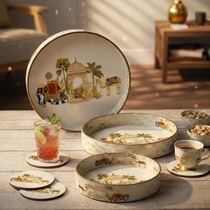 Plateaux et pots Pichwai en argent allemand, motifs Art Déco variés, pour décoration intérieure, cadeaux de mariage indien, cadeaux de Diwali, cadeaux de remerciement indiens - Product Image 4