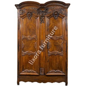 Armario de Madera Maciza de Lujo Hecho a Mano con 2 Puertas, Tallado Ornamentado Estilo Rococó Francés, Armario Antiguo de Nogal - Product Image 5