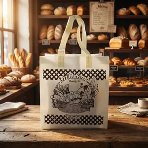 Sac fourre-tout écologique personnalisé en non-tissé réutilisable pour l'emballage alimentaire de boulangerie avec poignée pour exposition - Product Image 1