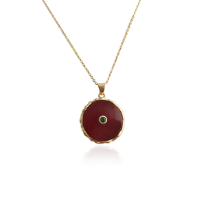 Best seller jewelry ruby jade round shape pendant with tiny emerald zircon inlaid 18k gold plated women <b>statement</b> chain <b>necklace</b> - Product Image 2