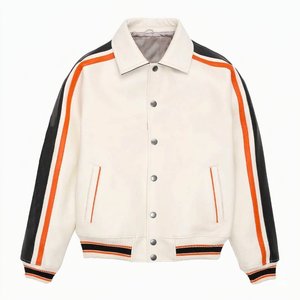 Wholesale Blank Snap Button <b>Leather</b> Varsity Bomber <b>Jacket</b> <b>Men</b> Streetwear Striped Motorcycle Coat High Quality Custom <b>Jacket</b> - Product Image 6