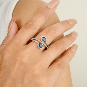 14K Oval Sapphire and Diamond Bypass <b>Cocktail</b> <b>Ring</b> in Prong Setting - Product Image 5