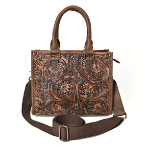 Bolso Tote de Cuero Genuino Hecho a Mano para Mujer, Estilo Western con Grabado Floral, Bolso de Hombro Cruzado Vintage Hecho a Mano - Product Image 1