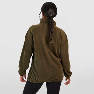 Vente Chaude Sweat-shirt Oversize pour Femme en Polaire Sherpa Teddy, Col Montant Demi-Zip, Couleur Unie, Épaules Tombantes, Automne - Product Image 2