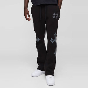 Pantalones Deportivos Negros para Hombre, Bordados, con Cordón Elástico, Casuales, de Algodón Medio, con Logotipo en la Pierna Derecha, Estilo Otoñal - Product Image 1