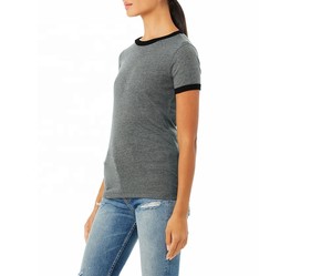 Camiseta Corta Beige con Cuello en V para Mujer, Estilo Urbano, con Ribete Marrón, Corte Holgado, Manga Corta, Informal, 100% Algodón, Transpirable, para Verano - Product Image 5