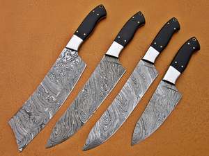 Cuchillo de chef de acero damasco y cobre con mango de madera, hoja recta, cuchillo de cocina profesional. - Product Image 6