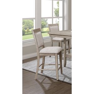 Farmhouse Style 2-Piece Tan/Beige Gray Finish Counter Height Bar Stool Upholstered Wooden Dining Room Furniture <b>Footrest</b> Back - Product Image 2