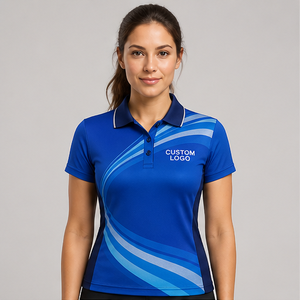 เสื้อโปโลผู้หญิงสีน้ำเงินรอยัลแบบคลื่น รุ่น WPS-0882 แห้งเร็ว ระบายอากาศได้ดี แขนสั้น เหมาะสำหรับกีฬากอล์ฟ ชุดทีม - Product Image 1