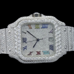 Montre à quartz tendance la plus vendue, incrustée de diamants Moissanite, cadran carré avec chiffres romains, personnalisée et éblouissante - Product Image 2