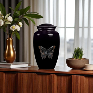 Black Metal Cremation Urn Round <b>Memorial</b> <b>Keepsake</b> Casket Custom Printed Decorative Funeral Supply - Product Image 5