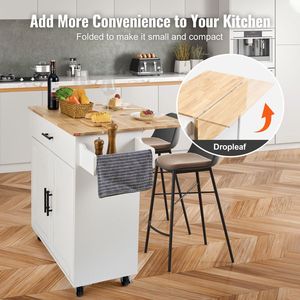 Carretto bianco da 35.4 pollici a isola da cucina in legno massello armadietti di stoccaggio mobili da tavolo portasciugamani per spezie - Product Image 5