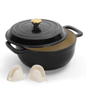Olla Holandesa de Hierro Fundido, 5L de Capacidad, Color Negro Puro, con Tapas y 2 Guantes de Silicona - Product Image 5