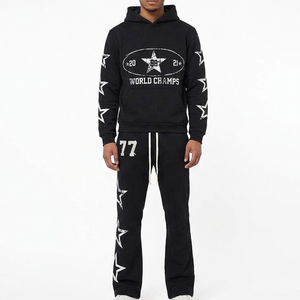 Novedades: Conjunto de Chándal con Capucha Negro para Hombre con Logotipo Personalizado, Estampado de Estrellas y Logotipo de Campeones del Mundo, Manga Larga, Estilo Casual para Otoño - Product Image 1