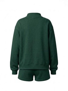 Fabricante OEM de Conjuntos de Sudadera de Dos Piezas de Algodón y Felpa para Mujer, Etiqueta Privada, Corte Holgado, Sudadera Larga con Capucha y Pantalones Cortos - Product Image 3
