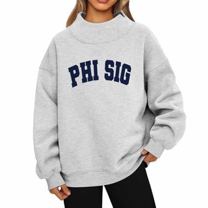 High Quality <b>Mock</b> <b>Neck</b> Phi / Sigma Sweatshirt Chenille Letter Embroidery Oversized Fleece Cotton Casual College University - Product Image 1