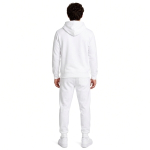 Ensemble de survêtement en coton blanc pour homme, coupe classique, couleur unie, avec logo sur le devant et poches latérales, idéal pour l'automne - Product Image 2