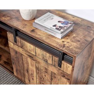 Scrivania a L in Legno Effetto Invecchiato per Ufficio Domestico con Credenza Reversibile con Ante Scorrevoli e Postazione Computer con Finitura Posteriore - Product Image 4