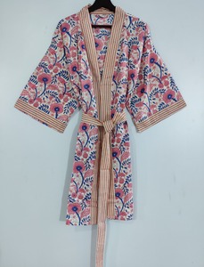 Robe de chambre kimono longue en coton à col en V avec ceinture, respirante, pour la nuit ou comme paréo de plage - Product Image 3