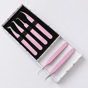 Ensemble de pinces à cils en acier inoxydable personnalisées de qualité supérieure, pointe inclinée rose, applicateur de cils, outils professionnels durables - Product Image 6