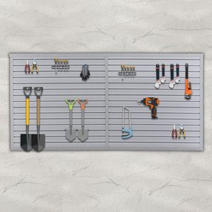 Organisateur de garage à lattes en PVC robuste Section de 8 pieds x 4 pieds Stockage industriel Charbon de bois Gris foncé Support mural pour outils - Product Image 1