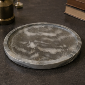 Plateau de rangement rond minimaliste en marbre, décoration d'intérieur, design durable pour salon, toutes saisons - Product Image 3