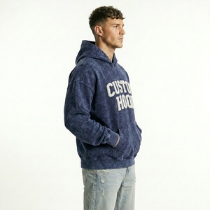 Sweat à capuche rétro pour homme, personnalisé avec patchwork et broderie en tissu éponge, en molleton épais, coupe ample, style streetwear - Product Image 3