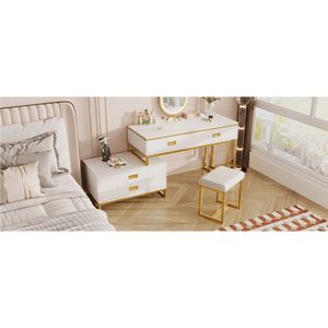 Large Size Modern Style <b>Makeup</b> <b>Vanity</b> Table with Movable Side Cabinet and 4-Drawers 3-Color LED Light Mirror - Product Image 4