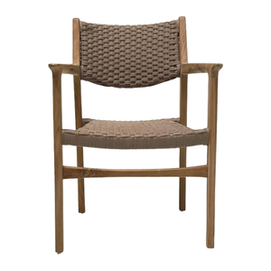 Fauteuil de jardin en teck tressé, chaise de patio en bois d'extérieur avec assise et dossier en corde, mobilier moderne du milieu du siècle - Product Image 1