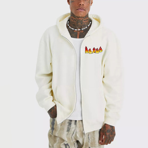 Nouveau sweat-shirt à capuche surdimensionné pour homme, fermeture éclair, logo flamme crème, streetwear, coton, molleton français, coupe classique, vêtements d'automne - Product Image 1