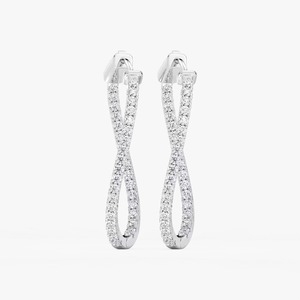 Boucles d'oreilles créoles ondulées serties de diamants de laboratoire ronds de 1,40 carat en or blanc 14 carats, certifiées IGI, pour femme, tendance, pour acheteurs en gros - Product Image 5