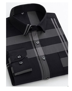 Men Plaid Pattern Woven Formal Shirt Long Sleeve Slim Fit Button <b>Down</b> Quick Dry Office Casual Style Comfortable Cotton Top - Product Image 3