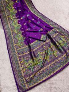 Pashmina en soie traditionnelle indienne avec bordure Paisley multicolore, design classique inspiré du Paithani, parfait pour la saison des fêtes - Product Image 4