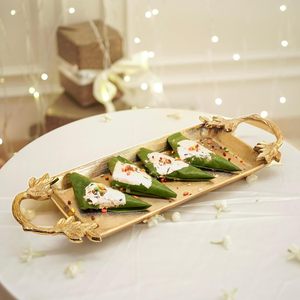 Aluminium Golden <b>Serving</b> Tray with Leaf Handle Decorative <b>Platter</b> for Home Decor Kitchen Dining Center Table Dry Fruits Sweets - Product Image 4