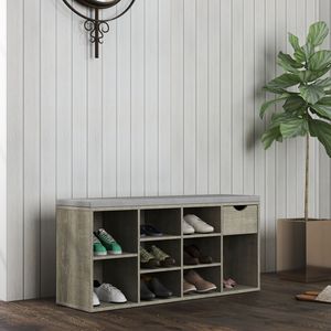 Banc d'entrée à 3 niveaux avec coussin rembourré et compartiments ouverts pour le rangement des chaussures, banc de rangement et étagère à chaussures - Product Image 5