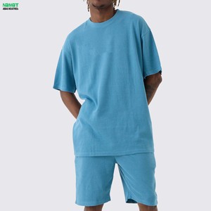 Ensemble de t-shirts pour hommes en tricot gaufré bleu, col rond, décontracté, respirant, manches courtes, tenue d'été - Product Image 4