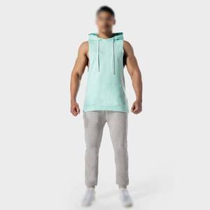 Sudadera con Capucha sin Mangas para Hombre, Color Sólido, Algodón French Terry, Estilo Casual de Verano, Corte Regular con Bolsillo - Product Image 3