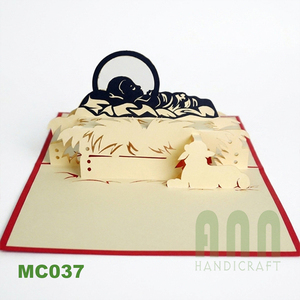 ANN HANDICRAFT MC037 Custom 4 Color Laser Cut Pop-up 3D Paper <b>Matte</b> <b>Varnishing</b> Eco-Friendly Christmas Jesus Greeting - Product Image 3