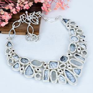 Collar de ópalo dendrítico y granate, colgante llamativo de plata de ley, joyería artesanal bohemia, regalo hecho a mano para ella - Product Image 2
