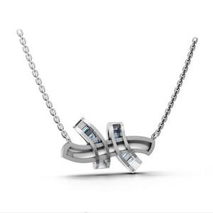 สร้อยคอจี้เพชรทรงบาแก็ตต์สีน้ำเงินแบบประสานกัน ทองคำแท้ 18K คลาสสิก - Product Image 2