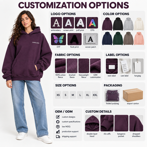 Sudadera con capucha extragrande de felpa cepillada para mujer, de algodón 100%, corte largo y holgado, con insignia frontal, OEM - Product Image 5