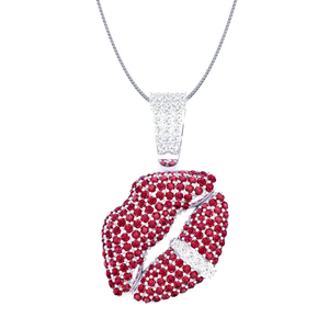 Collar con Colgante de Labios, Plata 925, Bañado en Rodio, Cristal Rojo, Microincrustaciones de Diamantes de Imitación, Amuleto de Lujo para Mujer - Product Image 1